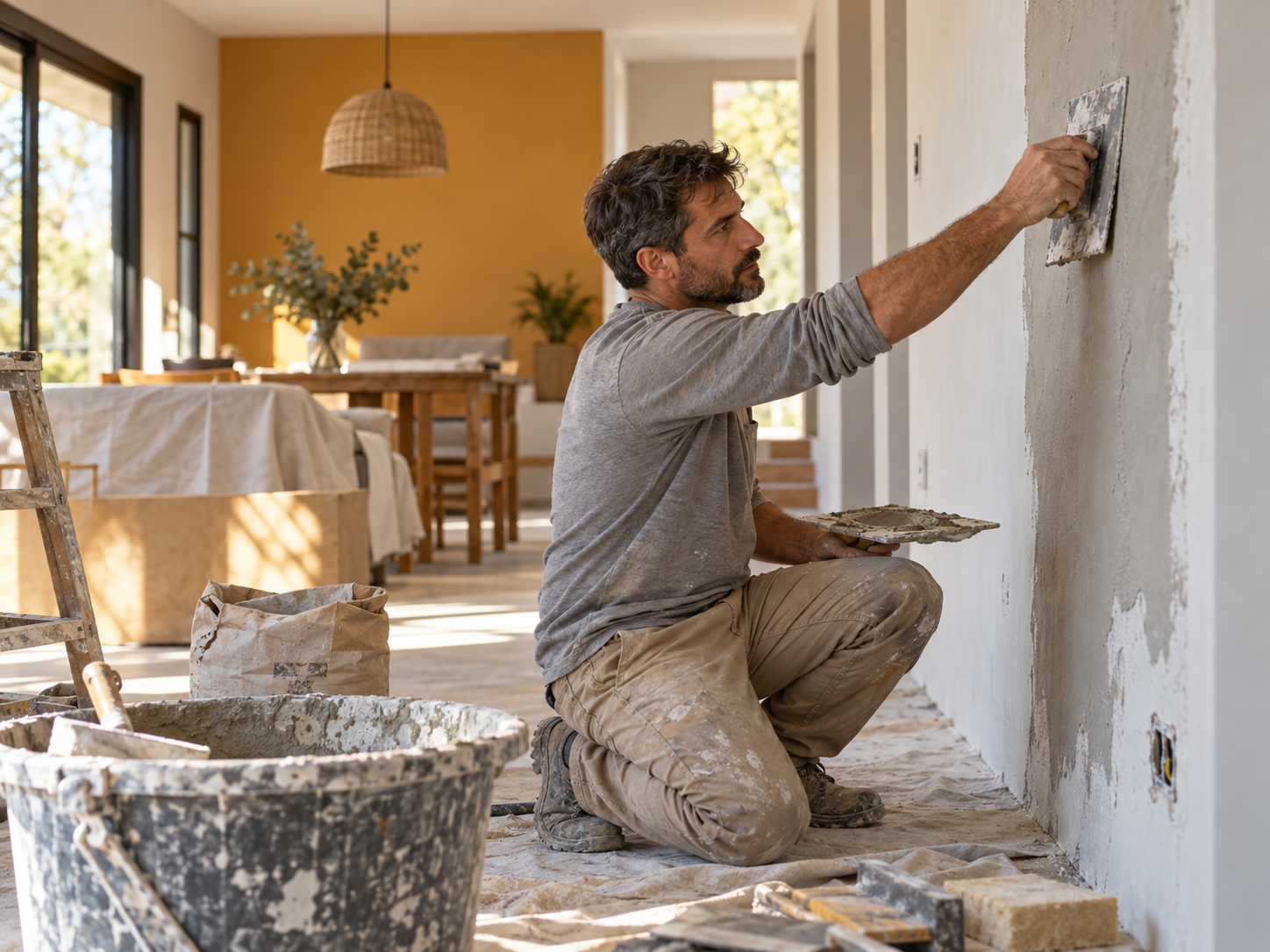 Imagen ilustrativa: albañil realizando una remodelación interior